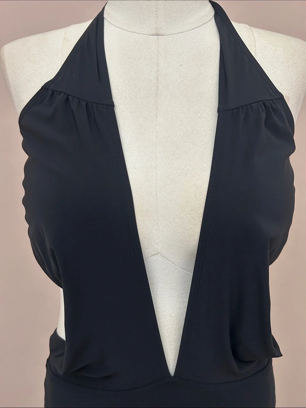 Tory Burch Black Plunge Halter One-Piece